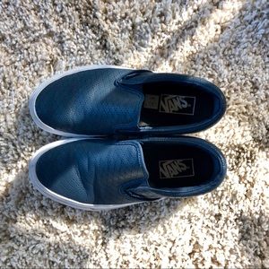 Navy Blue Perforated Leather Vans Women’s Sz 8 EUC